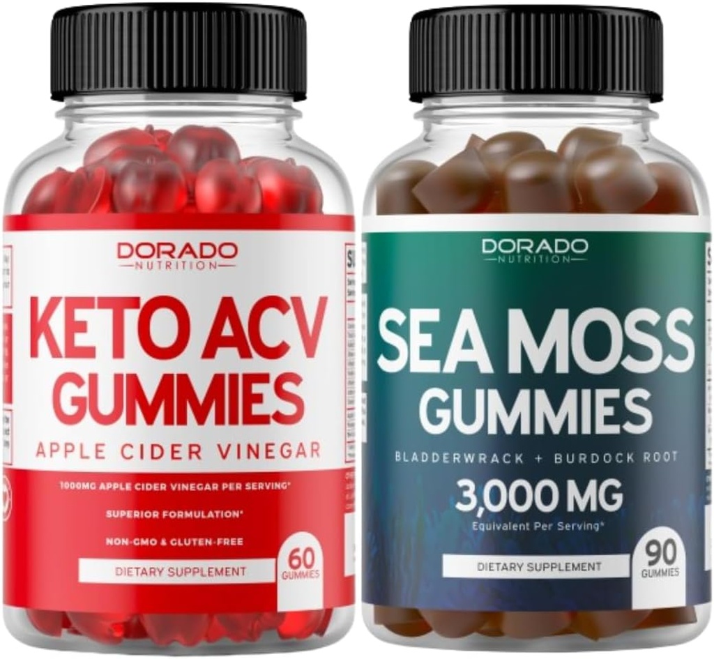 Keto ACV Gummies (60 Count) Advanced Weight Loss Formula and Irish Sea Moss Gummies (90 Count) with Bladderwrack & Burdock Root for Thyroid, Energy & Immune Support - Μη GMO, Vegan Safe & Made in US