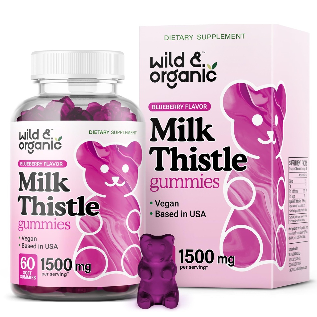 Άγριο & Βιολογικό Γάλα Γαϊδουράγκαθο Gummies 1500 mg - Γάλα Γαϊδουράγκαθο συμπλήρωμα για το συκώτι καθαρισμού Detox - Silymarin ήπαρ Detox Gummies - 30 ημέρες προσφοράς - 60 Vegan, Μη ΓΤΟ Μασουράκια