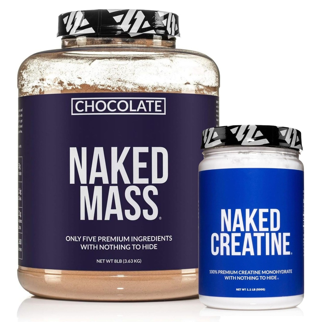 NAKED Chocolate Mass Gainer (8LB Bulk) Pure Micronized Creatine 500g (100 Servings) – Non-GMO; Gluten Free; Soy Free; Unflavored; Strength Support