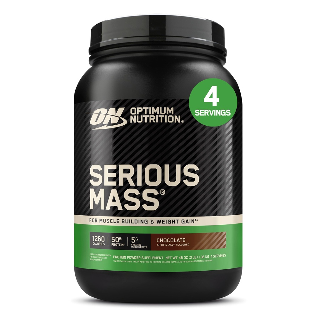 Optimum Nutrition Serious Mass, Weight Gainer Protein Powder, Mass Gainer, Vitamin C and Zinc for Immune Support, Creatine, Chocolate, 3 Pound (Packaging May Vary)
