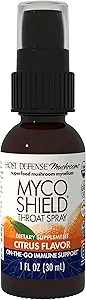 Host Defense MycoShield Throat Spray - Immune Health Support - Συμπλήρωμα μανιταριών διατροφής με Chaga, Reishi, Turkey Tail & More - On-The-Go Immune Support - Citrus Flavor, 1 fl oz (71 Servings)*