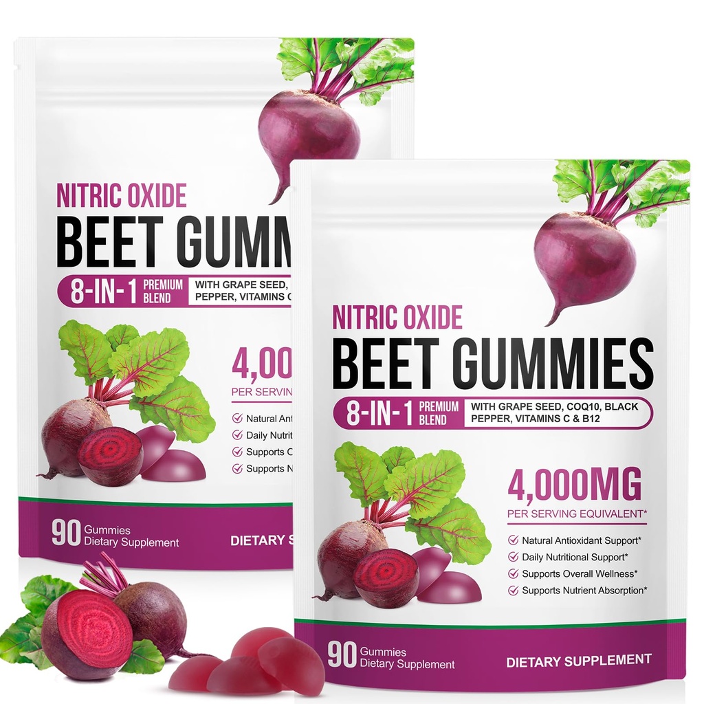 2 pack Sugar Free Super Beetroot Gummies, 20:1 High-Concentration Beet root Extract Supplement with Vitamin C, B12, Grape Seed Extract & Black Pepper,for Blood Pressure, Heart, Energy Level Suport