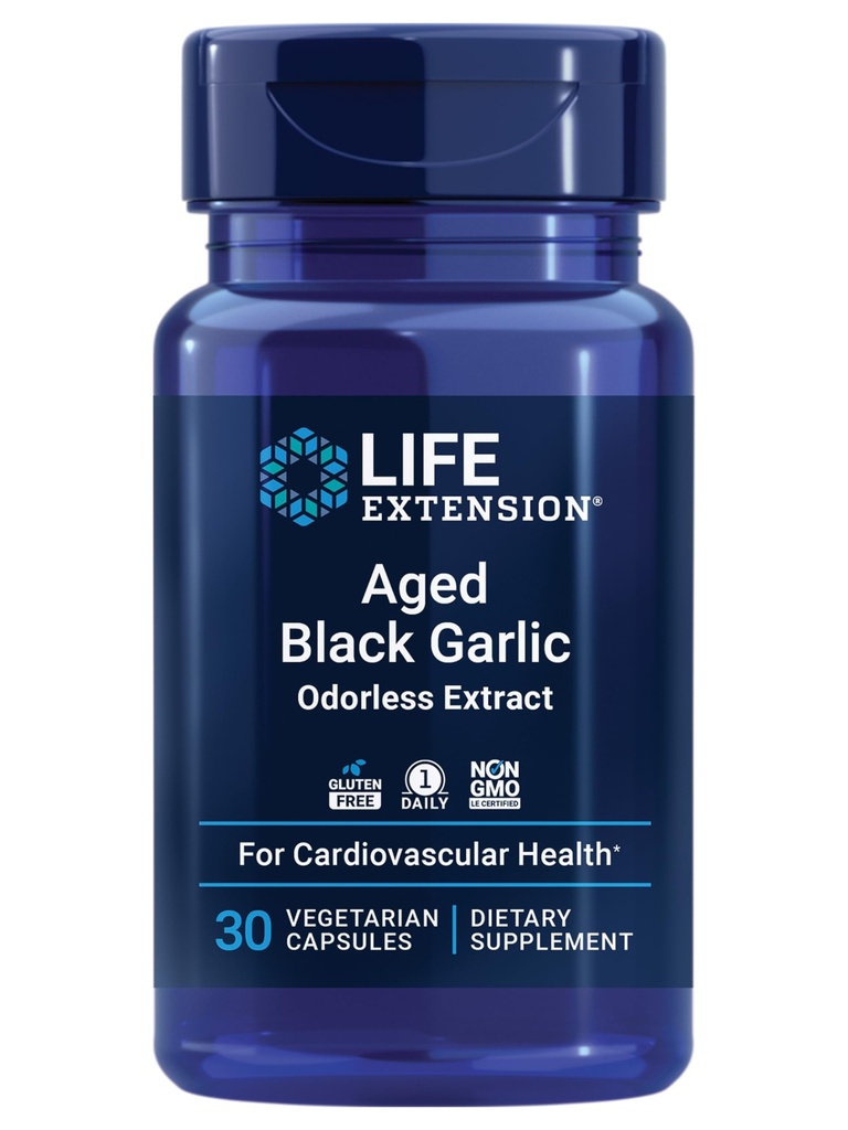 Life Extension Aged Black Garlic, Heart Health Support Supplement, Blood Pressure Health Support, Cholesterol Health Support, Once-Daily, Gluten Free, Vegetarian, Non-GMO, 30 Capsules