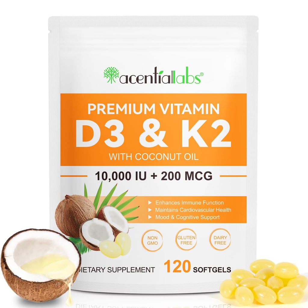 Συμπλήρωμα βιταμίνης D3 K2 Softgels, 10000 IU VIT D3 + 200 MCG K2 (MK-7) 