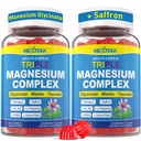 Triple Magnesium Complex 500mg/250mg Gummies + Omega-3, Saffron for Kids 6+ & Adults, Kids Focus Calm Magnesium Gummies with Theanine, Sugar Free Magnesium Glycinate, Malate, Taurate, 2 Pack