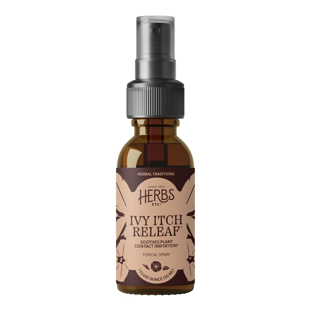 Herbs Etc. Ivy Itch ReLeaf Topical Spray - Herbal Supplement for Soothing Irritation from Plant Contact - Jewelweed, Grindelia & Plantain - Gluten-Free, Organic & Vegan - 1 fl oz