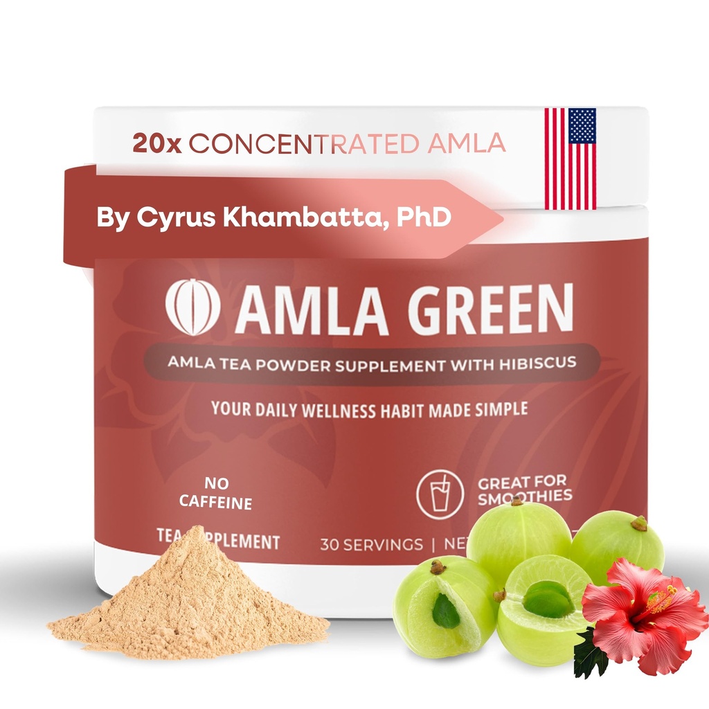 Amla Powder & Green Tea Superfood Supplement with Hibiscus, 20x Ultra Concentrated Amla, Antioxidant Support, Made with Oolong Tea and Indian Gooseberries, Organic, Vegan, Hibiscus, 30 Servings