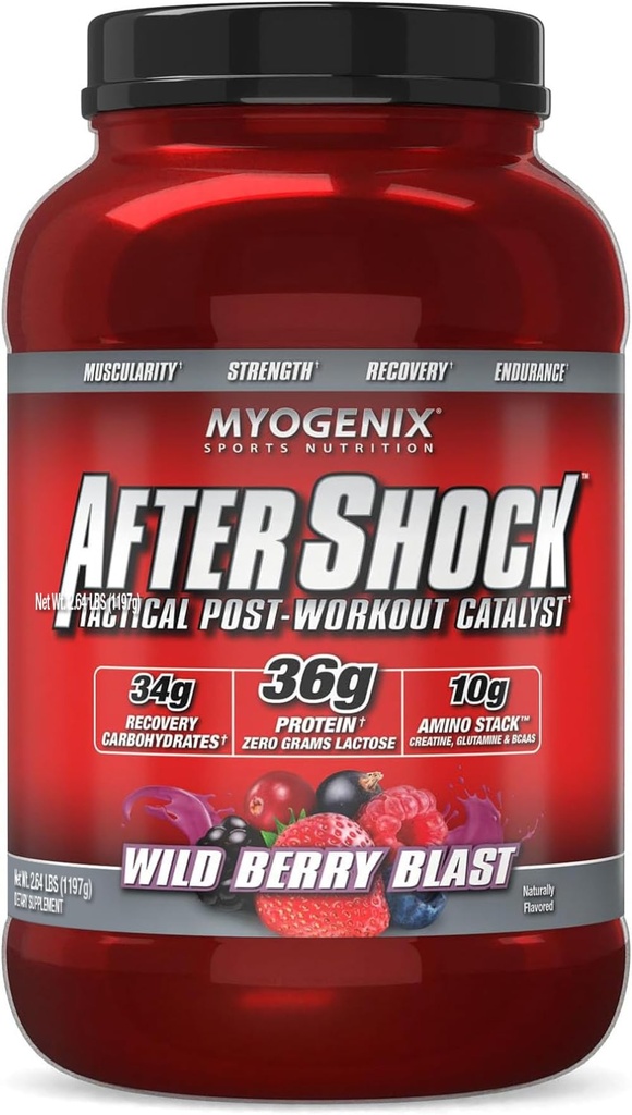 Myogenix Aftershock Post Workout — Muscle Growth Whey Protein Powder — Speeds Up Muscle Growth and Recovery — Supports Joint Health and Replenishes Glycogen — Wildberry Blast, 3 lbs