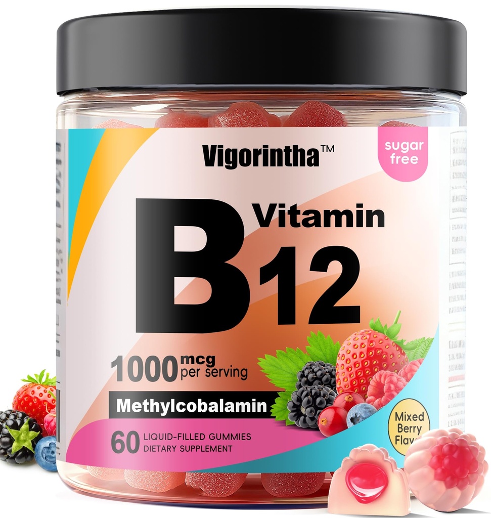 Methyl Vitamin B12 Gummies 1000mcg, Vitamin B12 Methylcobalamin Supplement for Energy & Metabolism, Sugar Free, Vegan, 60 Gummies.