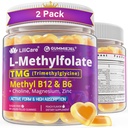 L-MethylFolate 15mg 7.5mg & B12 1000 mcg Gummies, Methylated B Complex + TMG, Magnesium, Choline - Active 5-MTHF(B9) + Methyl B12, B6, Multivitamin - Methylation, Cognition, Mood, Sugar Free, 2 Pack