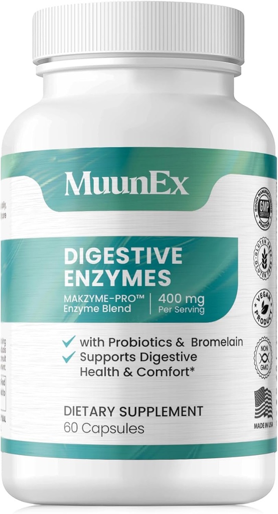 Digestive Enzymes with Probiotics - Νέα Formula for Meal Time Discomfort Relief & Bloating-Daily Enzymes - Bromelain, Papaya Enzyme, Probiotic, Lactase Enzymes for Digestion - Vegan - 60 Ct