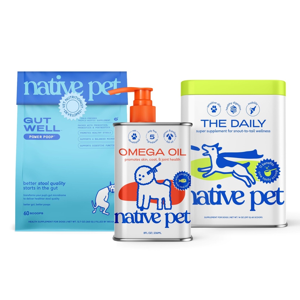 Native Pet Daily Wellness Bundle & Fiber for Dogs – 11-in-1 Vitamins and Supplements, Omega 3 Fish Oil for Dogs & Digestive Function Support for Gut, Skin, Coat, Joint & Immune Support