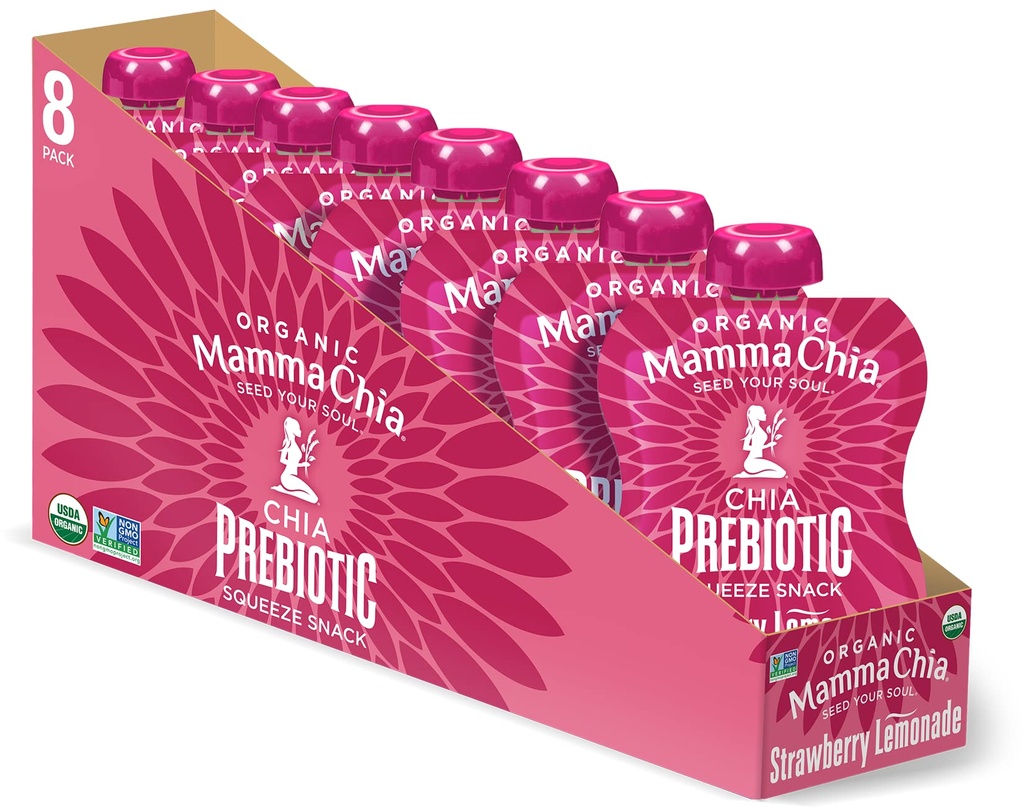 Mamma Chia Organic Prebiotic Squeeze Snack, Strawberry Lemonade, 16- 3.5 Ounce , Fiber-Rich Prebiotic Gut Support, USDA Organic, Non-GMO, Vegan, Gluten Free (Pack of 16)