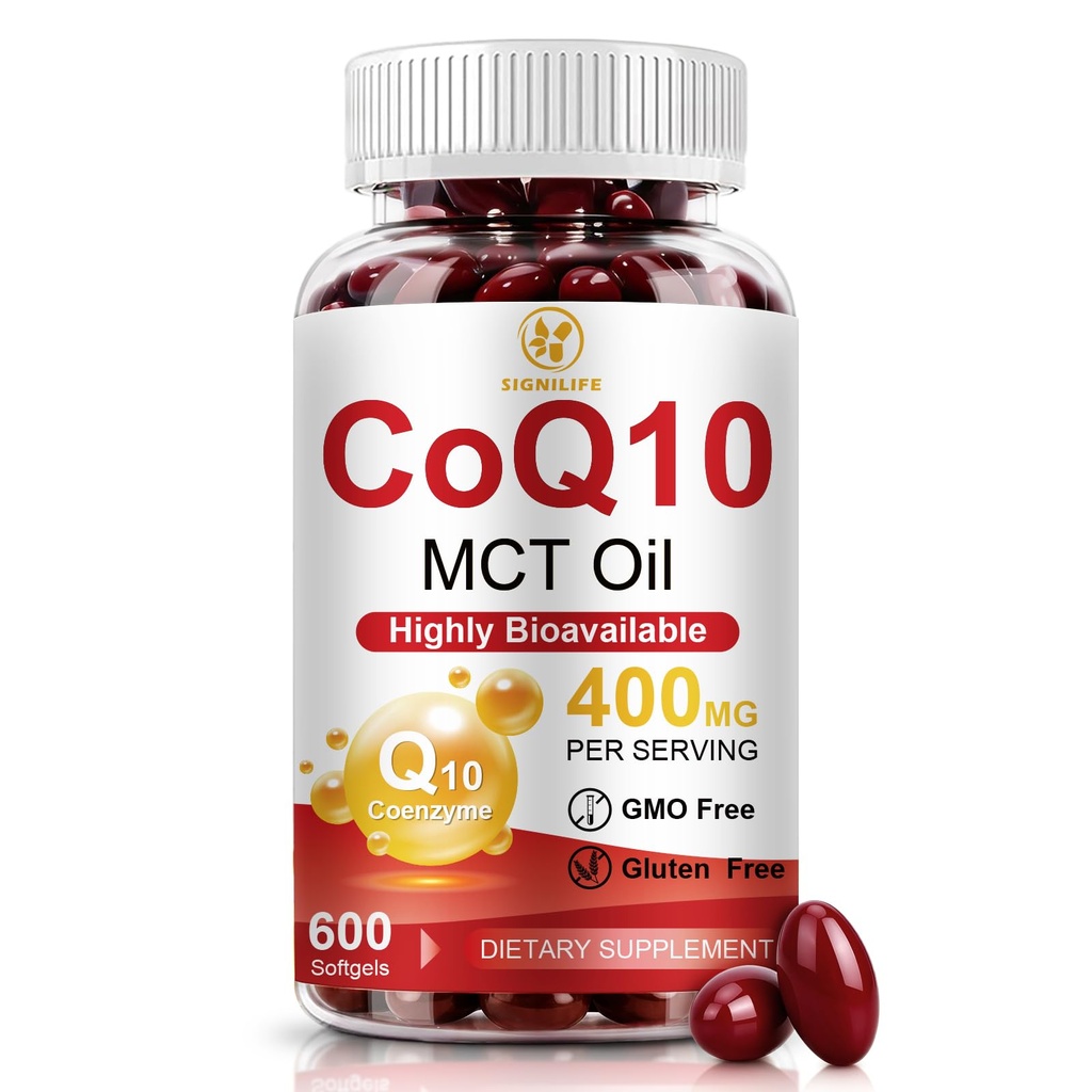 CoQ10 400mg Per Serving, 600 Softgels Extra Strength with MCT Oil, Coenzyme Q10 as Ubiquinone, Antioxidant Support for Heart & Energy Health, Non-GMO,Gluten & Soy-Free,300-Day Supply
