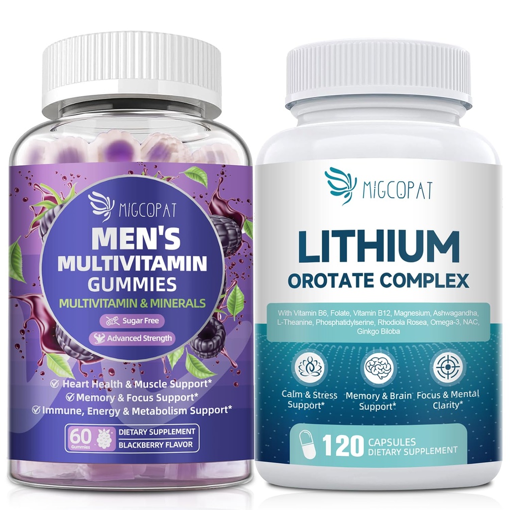 Migcopat Men’s Multivitamin Gummies + Lithium Orotate Complex, 2 Pack Bundle