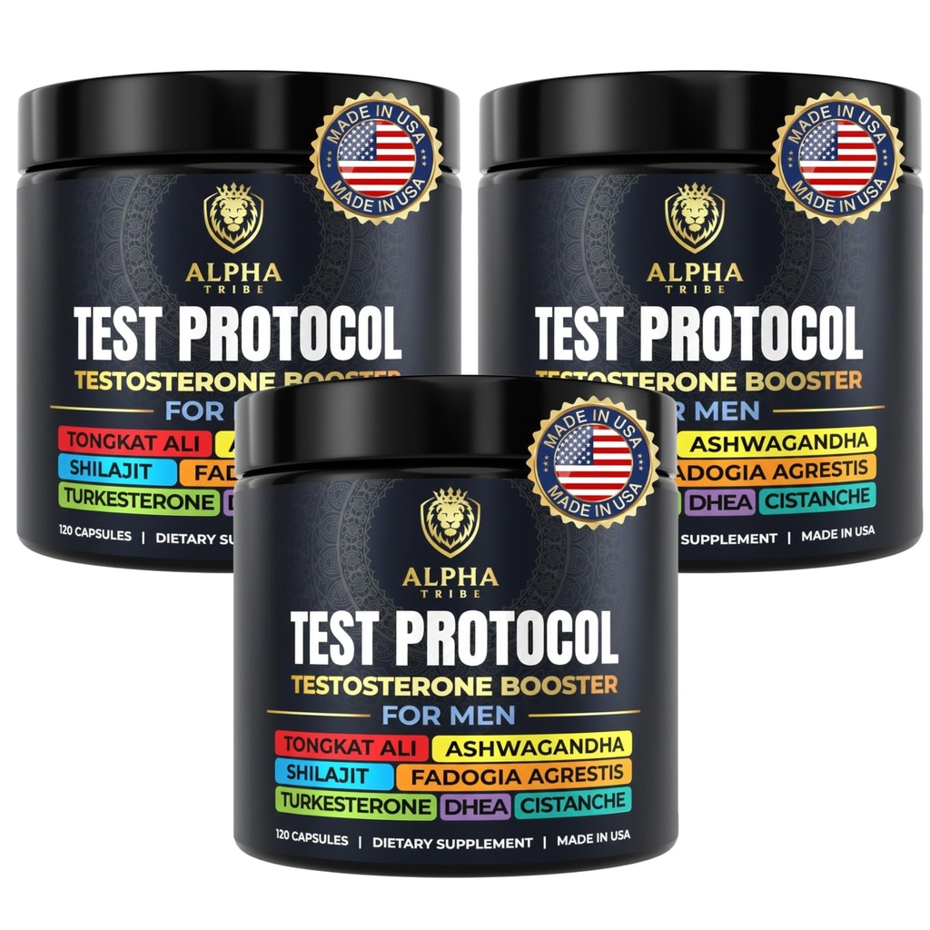 Alpha Tribe Test Protocol - Elite Natural Testosterone for Men | Testosterone Supplement for Men with Ashwagandha & Tongkat Ali (120 Count Pack of 3)