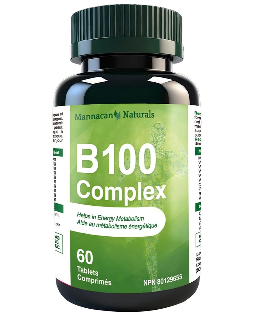 Vegan B Vitamins 60 Capsules B100, Mannancan Naturals B-Complex for Women Men, Super Multivitamin B Complex Vitamins Supplements, VIT B Multi b Vitamin Complex for Men