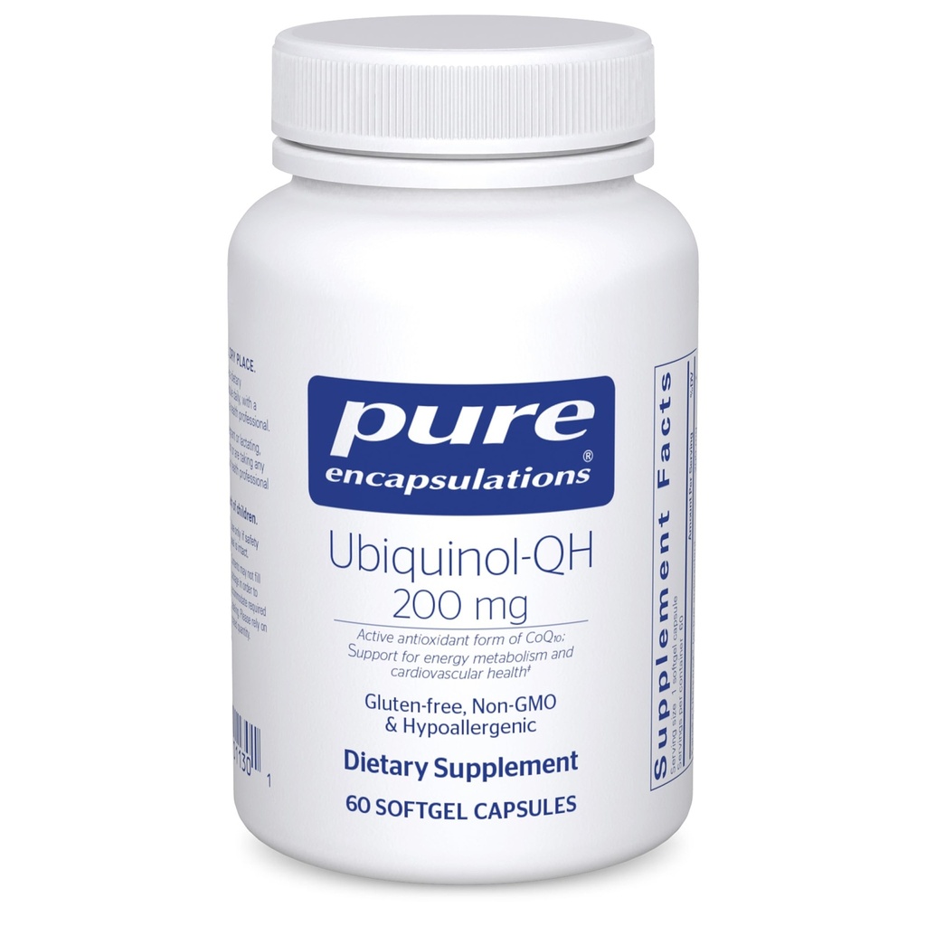 Pure Encapsulations Ubiquinol-QH - 200 mg Ubiquinol - Ενεργή μορφή του συνένζυμου Q10 - Καρδιά Υγεία & Ενέργεια Υποστήριξη Μεταβολισμού * - Αντιοξειδωτικό συμπλήρωμα - 60 κάψουλες Softgel