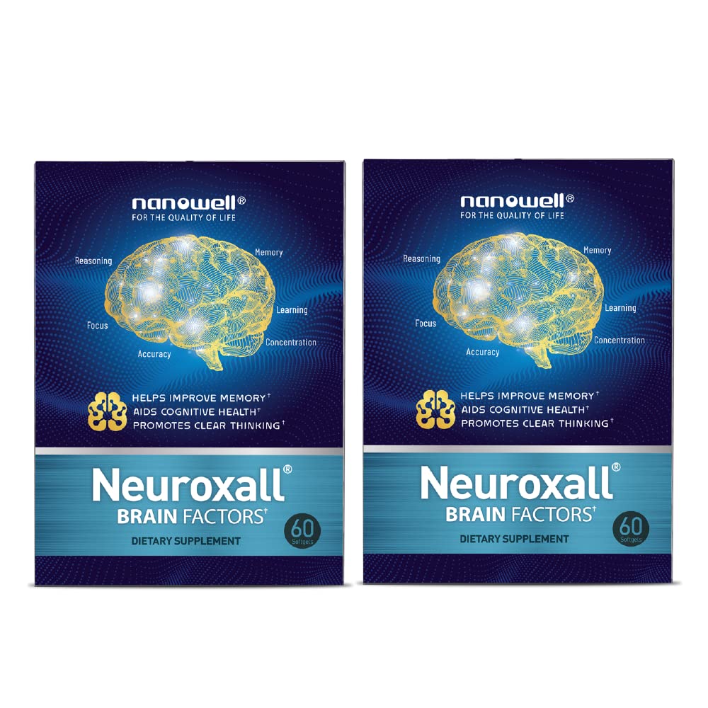 NANOWELL Neuroxall Brain Health Supplement for Enhanced Cognitive Function and Mental Clarity, Astaxanthin, Ginkgo Biloba Extract, Antioxidant - 60 Softgels X 2 Boxes for 2 Months (120 Count)