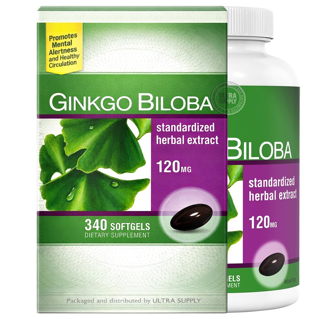 Tru-Natures Ginkgo Biloba 120mg (340 Count - Value Pack) - Standardized Herbal Extract, Antioxidant Support, Gluten Free, No Artificial Flavors