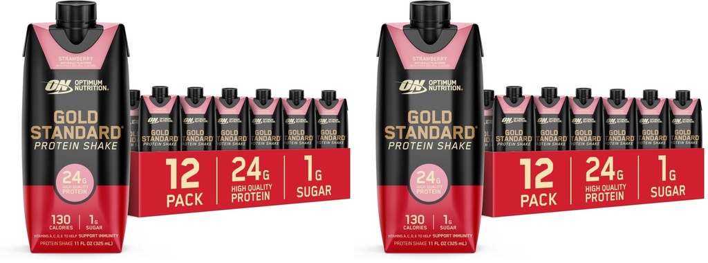Optimum Nutrition Gold Standard Shake, 24g Protein, Ready to Drink-Protein, Strawberry, 11 Fl Oz, (Packaging May Vary) 1 Count (Pack of 24)