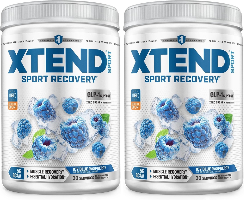 Scivation XTEND Sport BCAA Powder Blue Raspberry Ice - Electrolyte Powder for Recovery & Hydration with Amino Acids - 30 Servings,(Pack of 2)