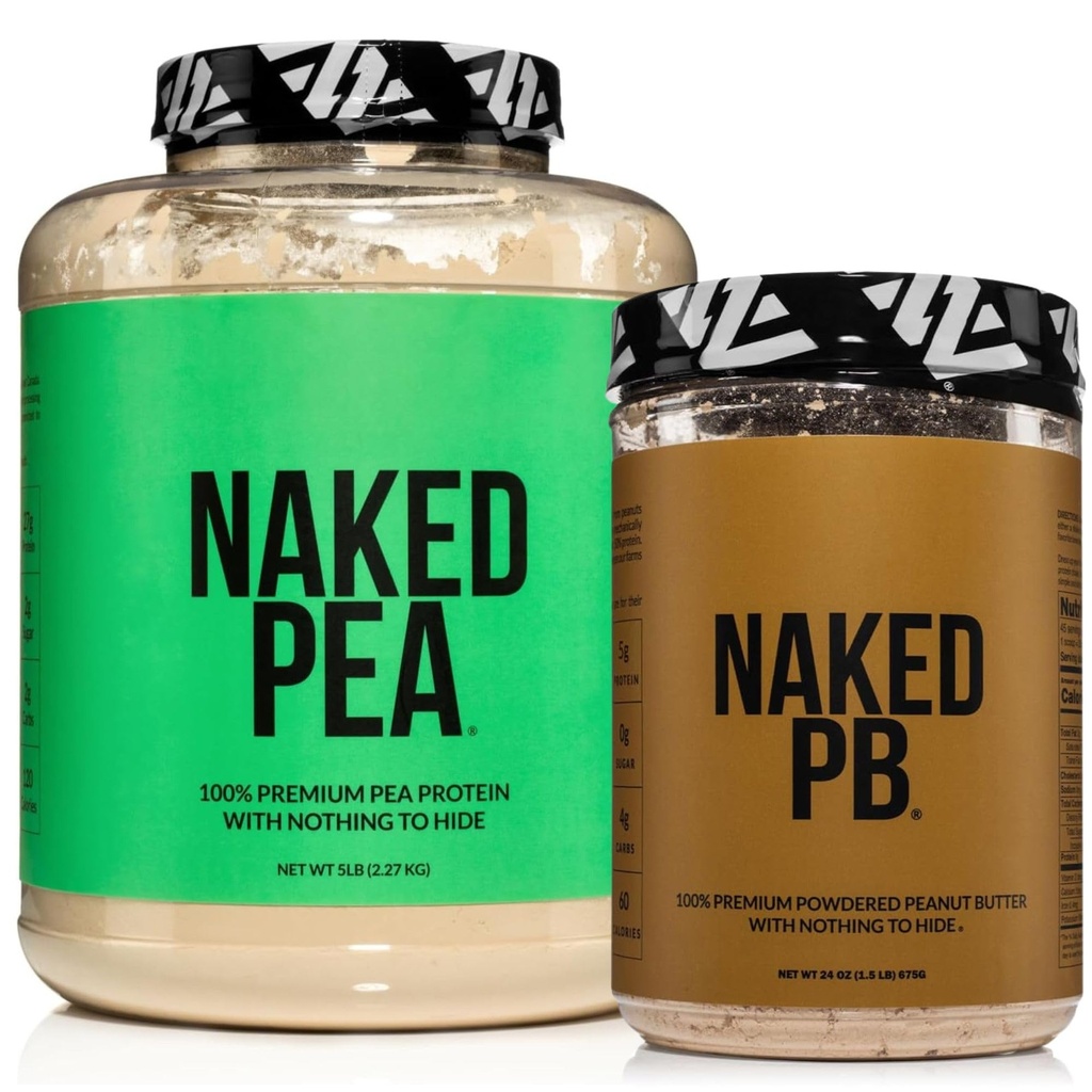 NAKED Pea Protein Powder 5LB (76 Servings) PB Powdered Peanut Butter 1.5LB (45 Servings) – Vegan; Bulk; Non-GMO; Gluten Free; Soy Free