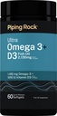 Piping Rock Ultra Omega 3 + D3 | 60 Softgels | 2130mg Fish Oil | 1492mg Omega 3 + 1000 IU Vitamin D3 | Non-GMO, Gluten Free