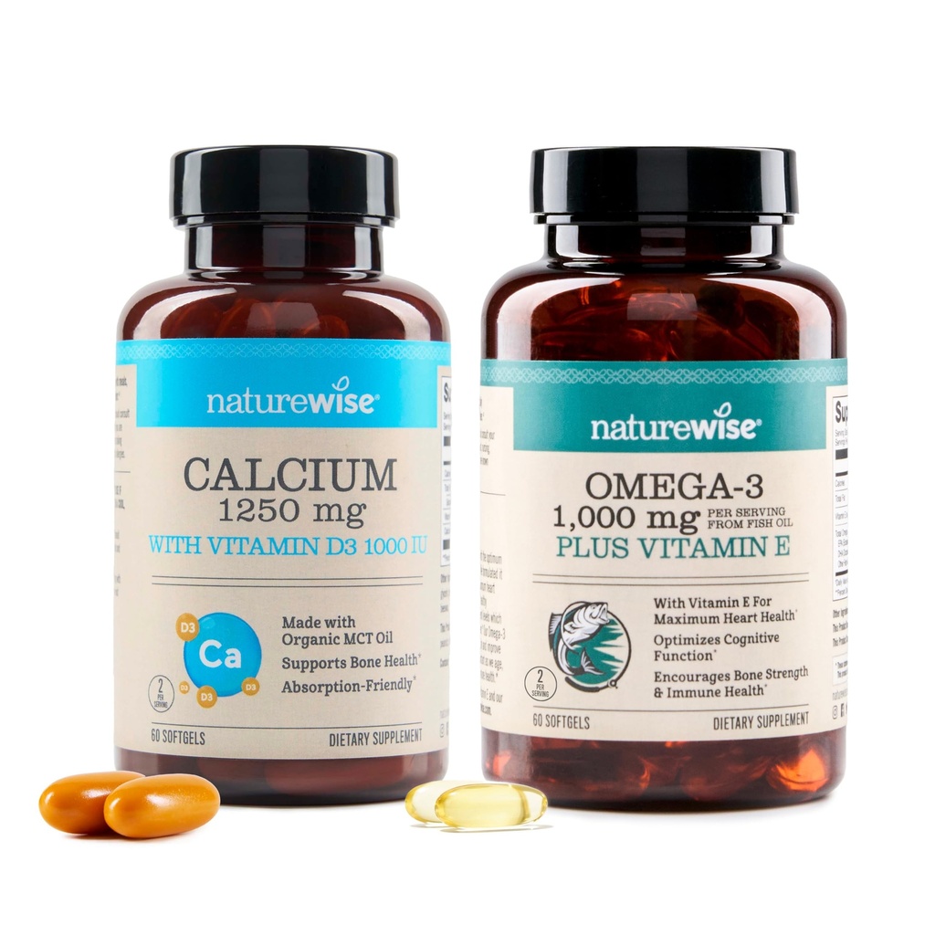 [1] NatureWise Calcium 1250mg + D3 1000IU + Organic MCT Oil - 60 Softgels[30-Day Supply] + [1] Omega 3 Fish Oil 1000mg + Vitamin E - Wild-Caught - 60 Softgels[30-Day Supply]