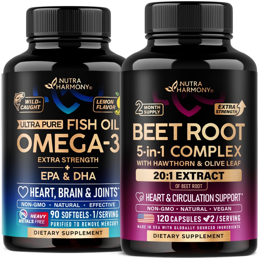 NUTRAHARMONY Beet Root Capsules & Omega 3 Fish Oil Softgels