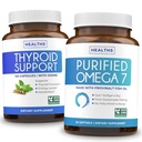 Omega 7 Softgels & Thyroid Support (2-Month Supply) Energy Fusion Bundle - Purified Omega-7 Softgels (60 Softgels) Provinal Peruvian Anchovy and Thyroid Support (120 Capsules) Healths Supplement