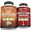 Nutrivein Premium Μαγνήσιο L-Θρεονικό & Panax Ginseng συμπλήρωμα Δέσμη: Θρεονικό μαγνήσιο υψηλής απορρόφησης και κόκκινο Ginseng συμπλήρωμα Ζεύγος για τον εγκέφαλο, Mood, & Ζωτικότητα