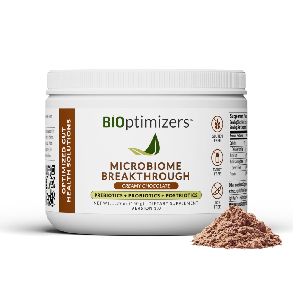 Microbiome Breakthrough Repair Powder - Chocolate Flavor - Έχει Lactobacillus Strains, Broth των οστών & Collagen - Πηγή L-Glutamine - Αέριο & Bloating Relief - Βελτιώνει την υγεία των ορνίθων - 30 Services - 150g