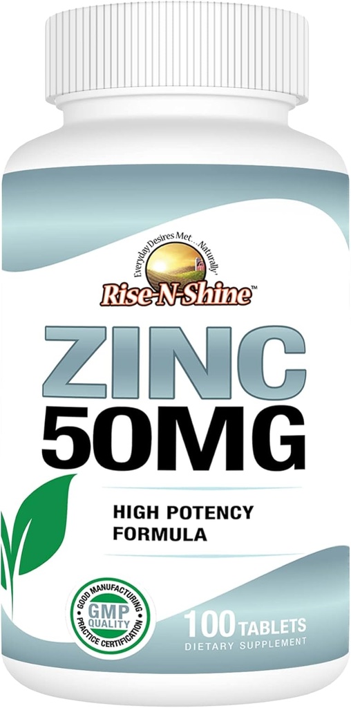 Rise-N-Shine 50 Mg συμπληρώματα ψευδαργύρου - συμπλήρωμα υποστήριξης ανοσοποιητικών - Υψηλής ισχύος αντιοξειδωτικό - 100 ημέρες προσφοράς (100 δισκία)