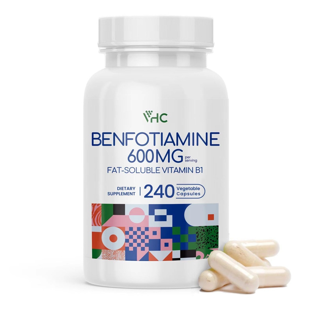 VHC Vitamin B1 Benfotiamine 600mg Supplement- 5X Time Fat-Soluble Thiamine Vitamin B1- Max Boost Bioavailable Thiamine B1 Levels Veggie Capsules,Non-GMO, Soy Free- Made in USA (240 Counts)