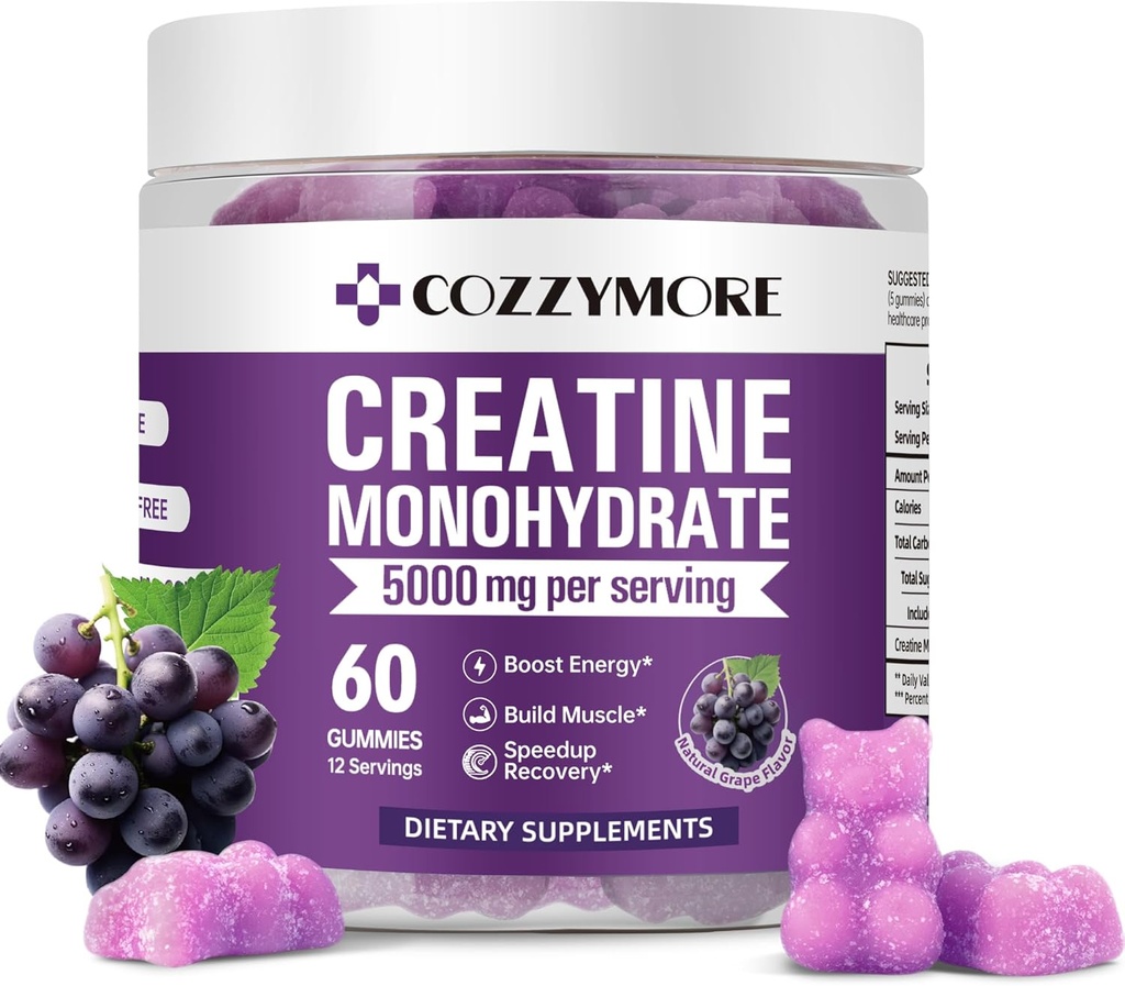 Creatine Monohydrate Gummies 5000mg για άνδρες και γυναίκες, Gomitas de Creatina Creatine Monohydrate 5g, Creatina Monohidratada Gummy για μυς Builder, Energy Boost, Pre-Engage Supplement, 60 Count, Grape