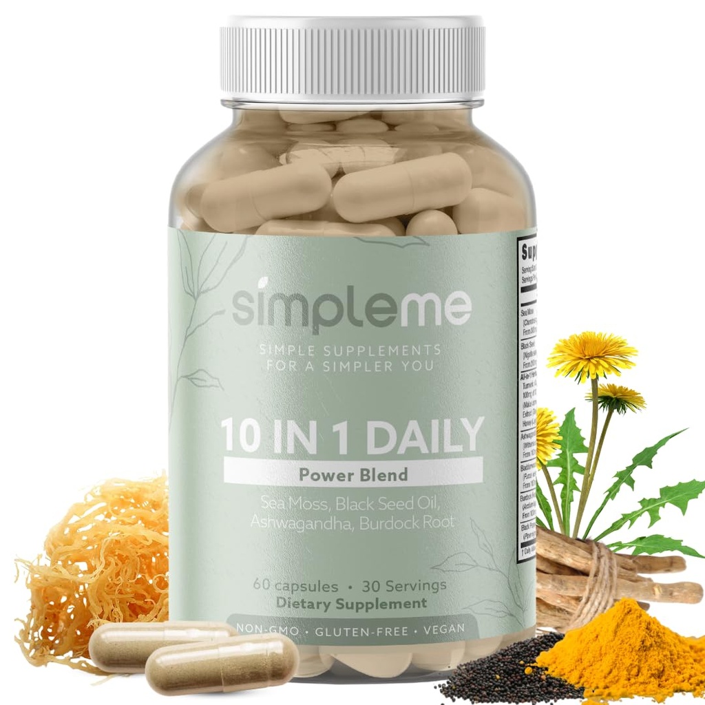 Burdock Root Organic and Bladderwrack 10 in 1 Ανοσία Booster Power Blend with Irish Sea Moss, Ashwagandha and Black Seed Supplement for Men and Women, Seamoss Pills Herbal, Vegan - 60 Κάψουλες