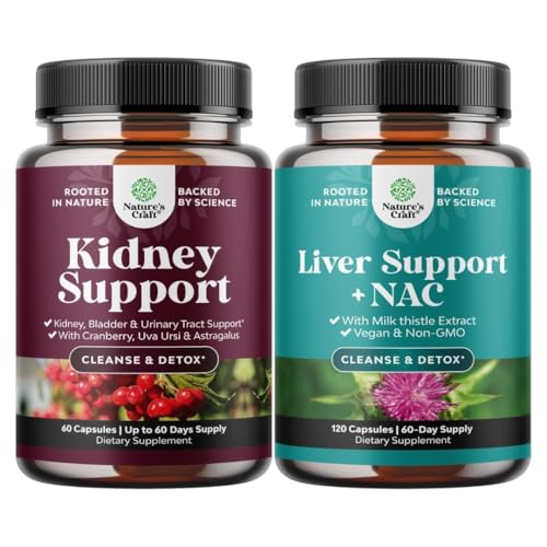 Bundle of Advanced Kidney Support Supplement - Kidney Cleanse Detox & Repair Cranberry Extract Capsules and Liver Support NAC with Milk Thistle for Liver Cleanse Detox & Repair - N Acetyl Cysteine