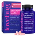 Lovebug Yeast και Κολπικά Προβιοτικά για γυναίκες pH Ισορροπία & Ουρολοίμωξη, 50 δισεκατομμύρια CFU, UTI, BV, Odor Υποστήριξη με Lactobacillus, Bifidobacterium, Digestive & Κολπική Υγεία Συμπλήρωμα 60 κάψουλες