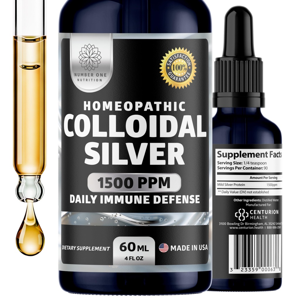 Premium Immune Defense Liquid Drops Supplement, Homeopathic High-Grade Mild Silver Protein, 1500PPM, 4 FL OZ