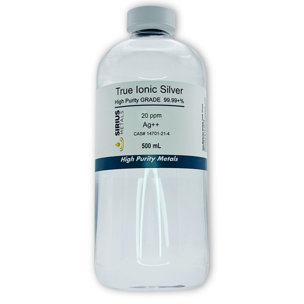 True Ionic Colloidal Silver (20ppm) - 500 mL in Clear BPA Free Plastic Bottle