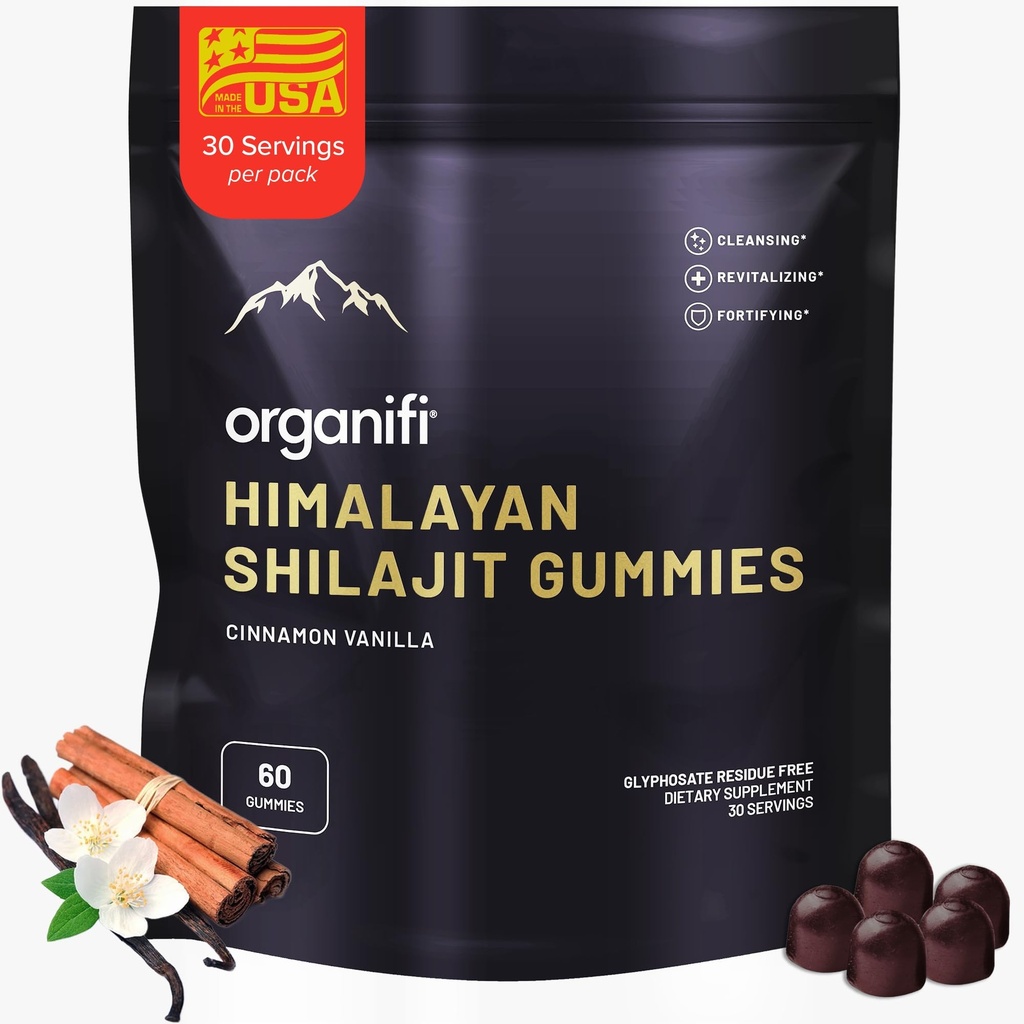 Organifi Shilajit Gummies - Ιμαλαΐων Shilajit για άνδρες και γυναίκες με PrimaVie Shilajit, 40-Plus Trace Minerals, και More - Ορμονική Ισορροπία, Ενισχύει Κυτταρική Ενέργεια, Beats Κόπωση, και More, 60 Count