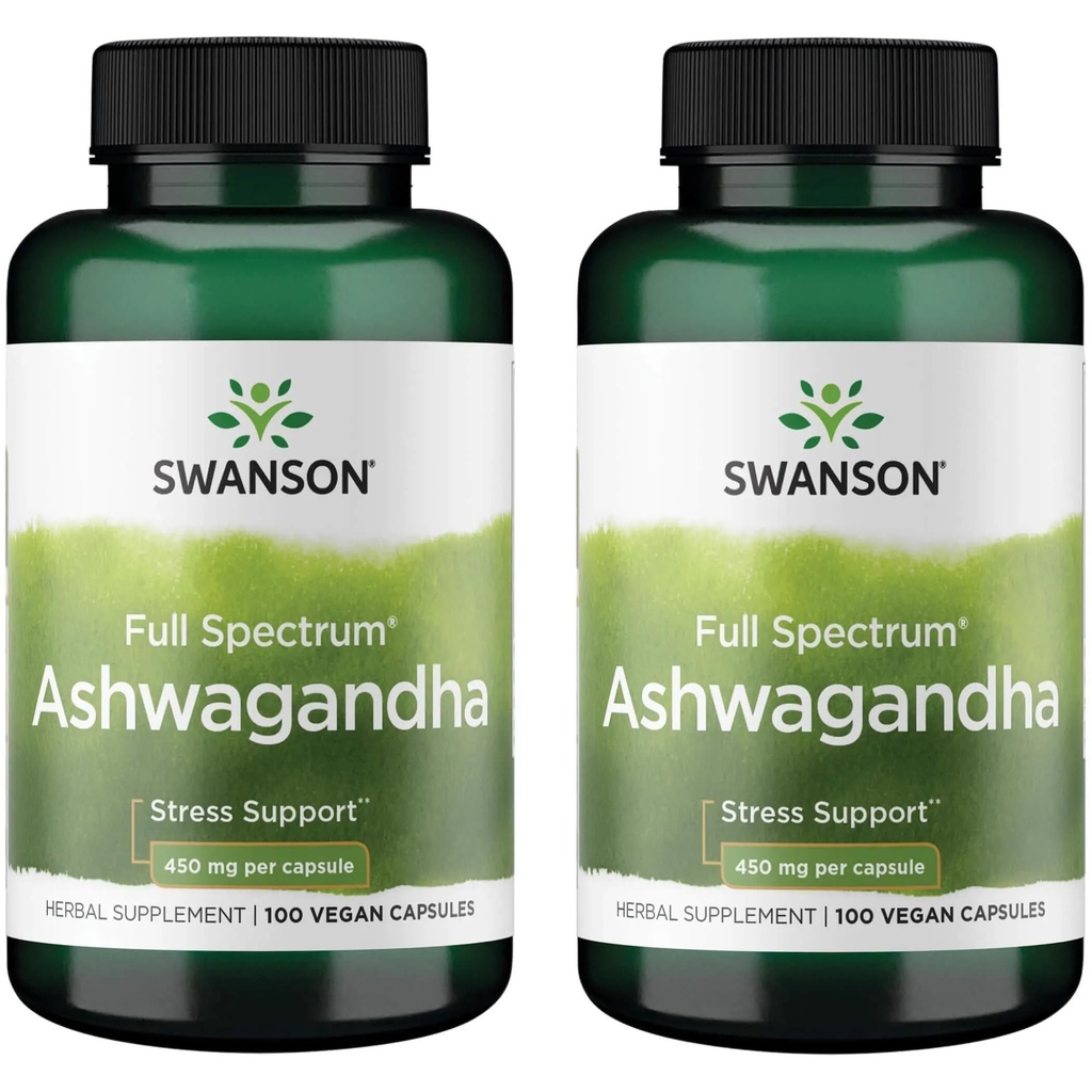 Swanson Ashwagandha συμπλήρωμα σκόνης - με Ashwagandha ρίζα για την προώθηση του στρες ανακούφιση & ενέργεια - Ayurvedic συμπλήρωμα για τη φυσική ευεξία (100 κάψουλες, 450mg έκαστο) 2 συσκευασία