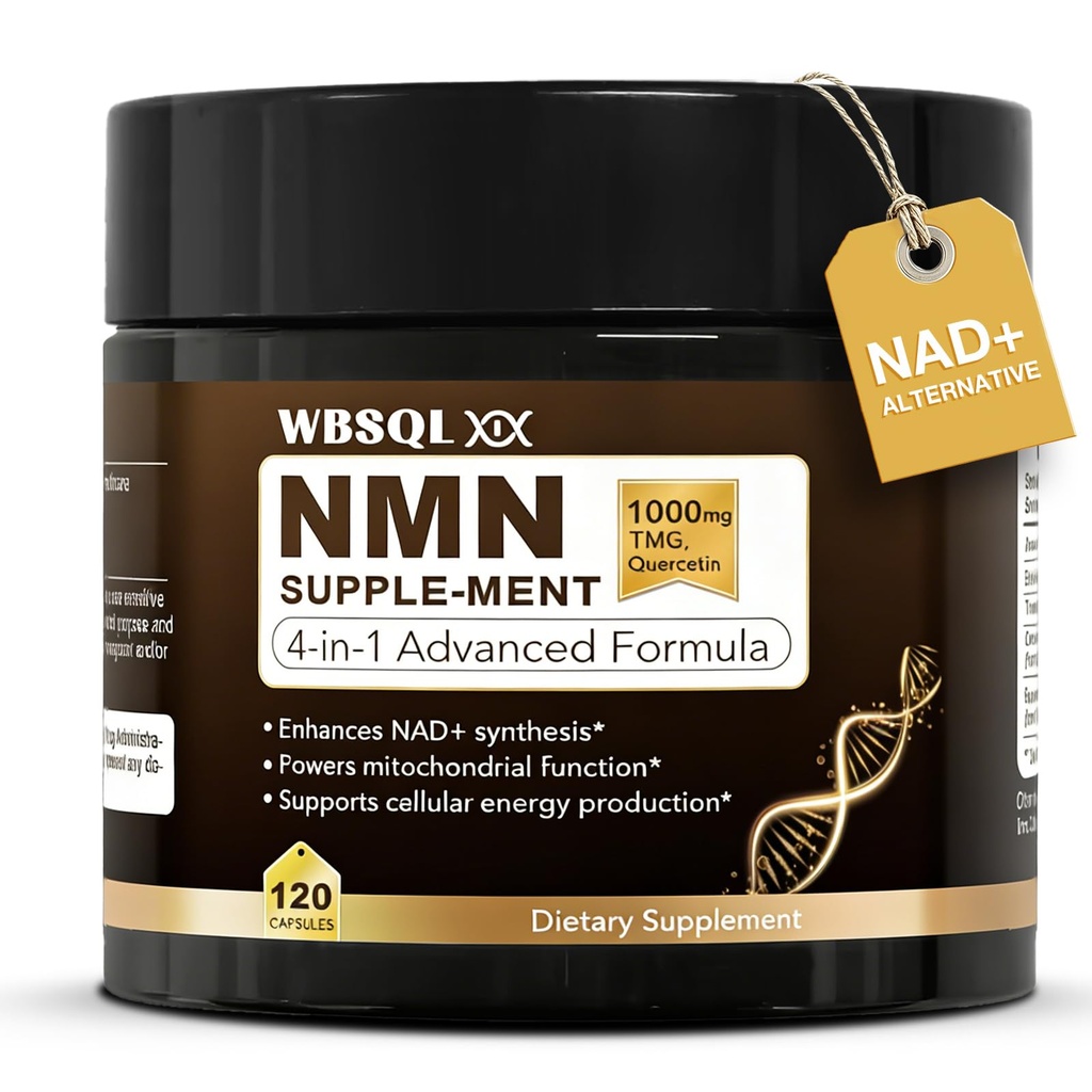 NMN Supplements 1000mg Pure Organic – 4-in-1 NMN 1000mg with Resveratrol, NAD+ Alternative & NAD Supplement, Resveratrol Organic, TMG & Quercetin for Cellular Support, 110 Capsules