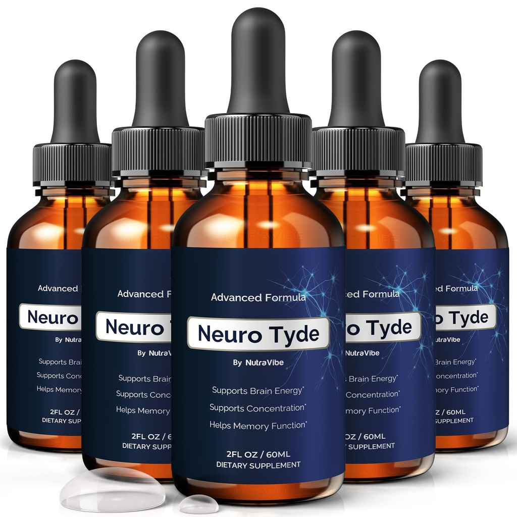 (5 Pack) NeuroTyde Drops – Neuro Tyde Premium Liquid Supplement for Memory & Focus | Natural Formula for Clarity, Sharpness & Performance | Fast-Absorbing Dropper, Non-Habit Forming (150 Servings)