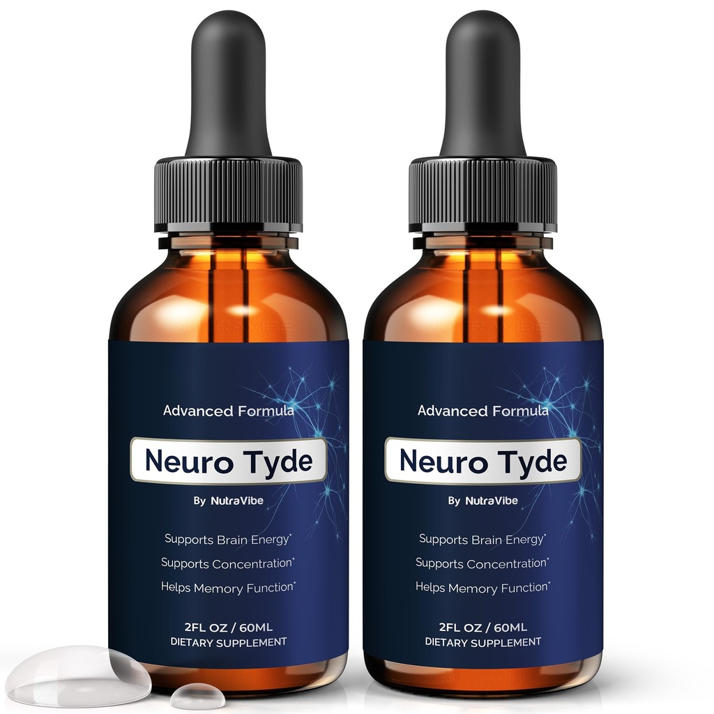 (2 Pack) NeuroTyde Drops – Neuro Tyde Premium Liquid Supplement for Memory & Focus | Natural Formula for Clarity, Sharpness & Performance | Fast-Absorbing Dropper, Non-Habit Forming (60 Servings)
