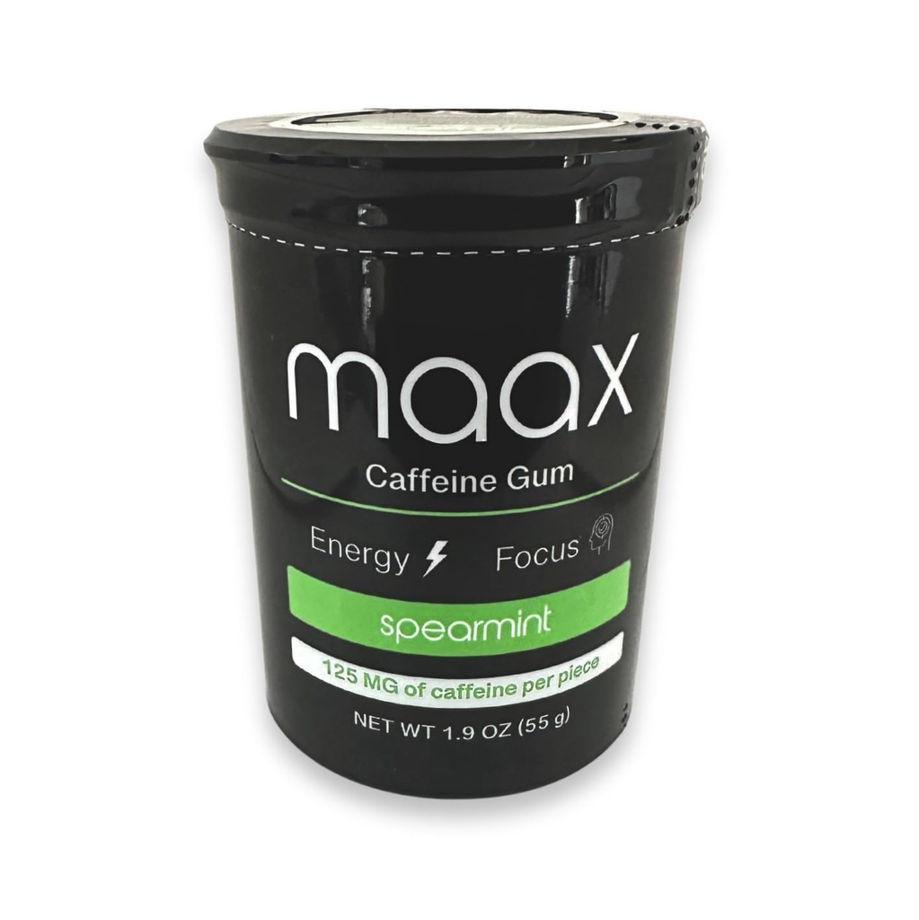 Maax Caffeine Energy Gum | 125mg of caffeine per piece | Spearmint | 25 pieces per container
