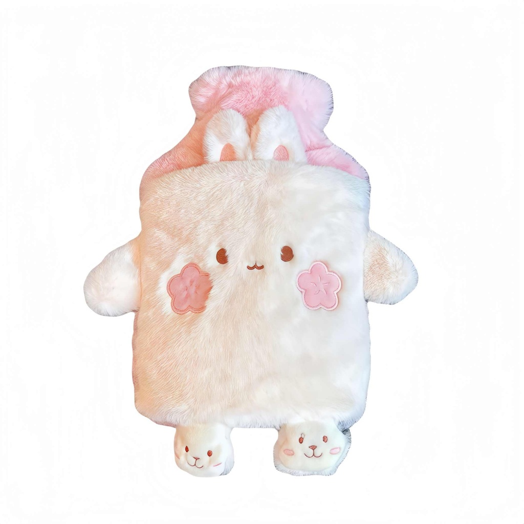 Rubber hot Water Bottle Cute Pink Bunny Plush with Cover, Warm Compress Menstrual crampbest Period Pain Relief, Winter Home Essentials Rabbit Christmas Gift