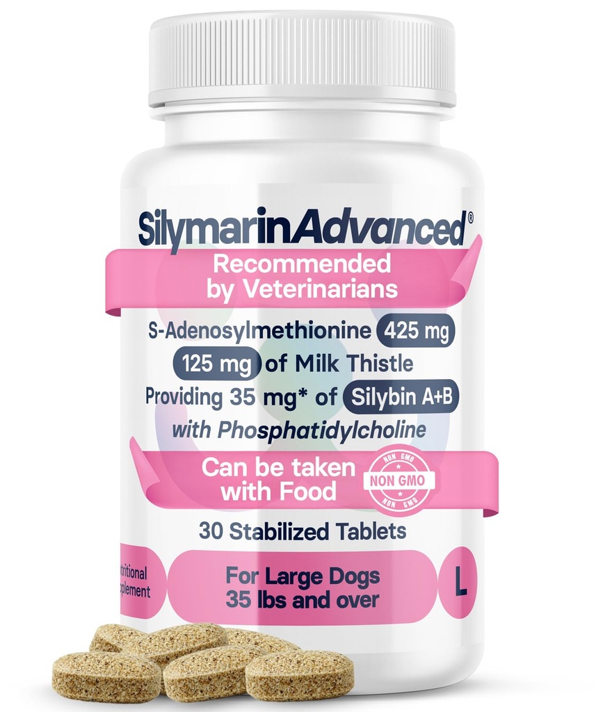 Liver Health Supplement for Large Dogs - Milk Thistle for Dogs Liver Support with S-Adenosylmethionine (Same) & Silybin - 30 Tablets
