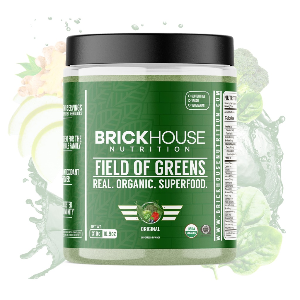 BRICKHOUSE NUTRITION Field of Greens Super Greens Powder | Doctor-Formulated Superfood Powder, Fruits & Veggies Supplement - Original (Single Pack)